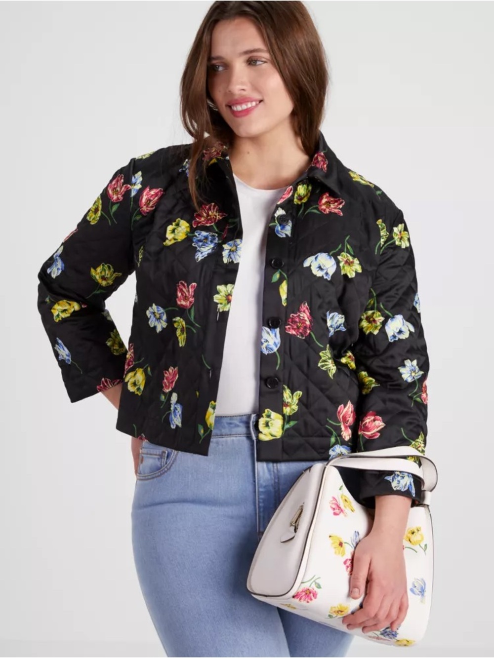 Kate Spade Quilted Placed Floral Jacket Black Jacket - Women's Short Coat